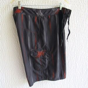 Rust Orange Black Gray Mens Board Shorts 34 Embroidery Micros inseam 10.5 Swim